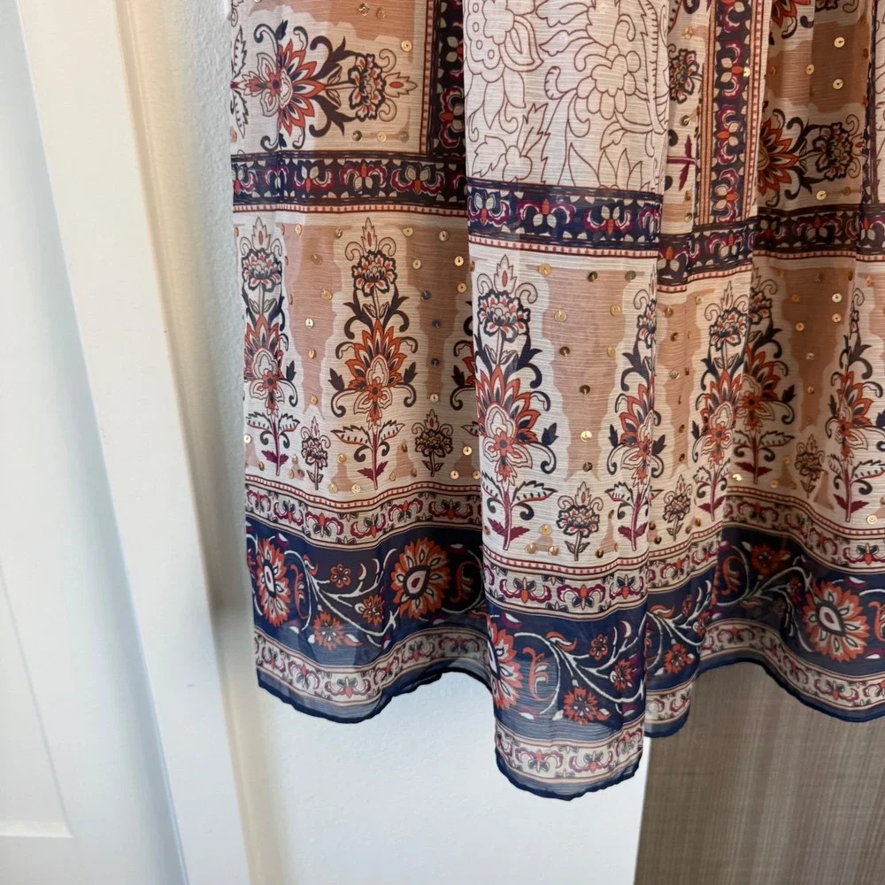 Anthropologie Let Me Be Embroidered Maxi Skirt Beaded Boho Ethereal Size Small